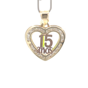 Dije de oro 10k Corazón calado 15 años con piedras