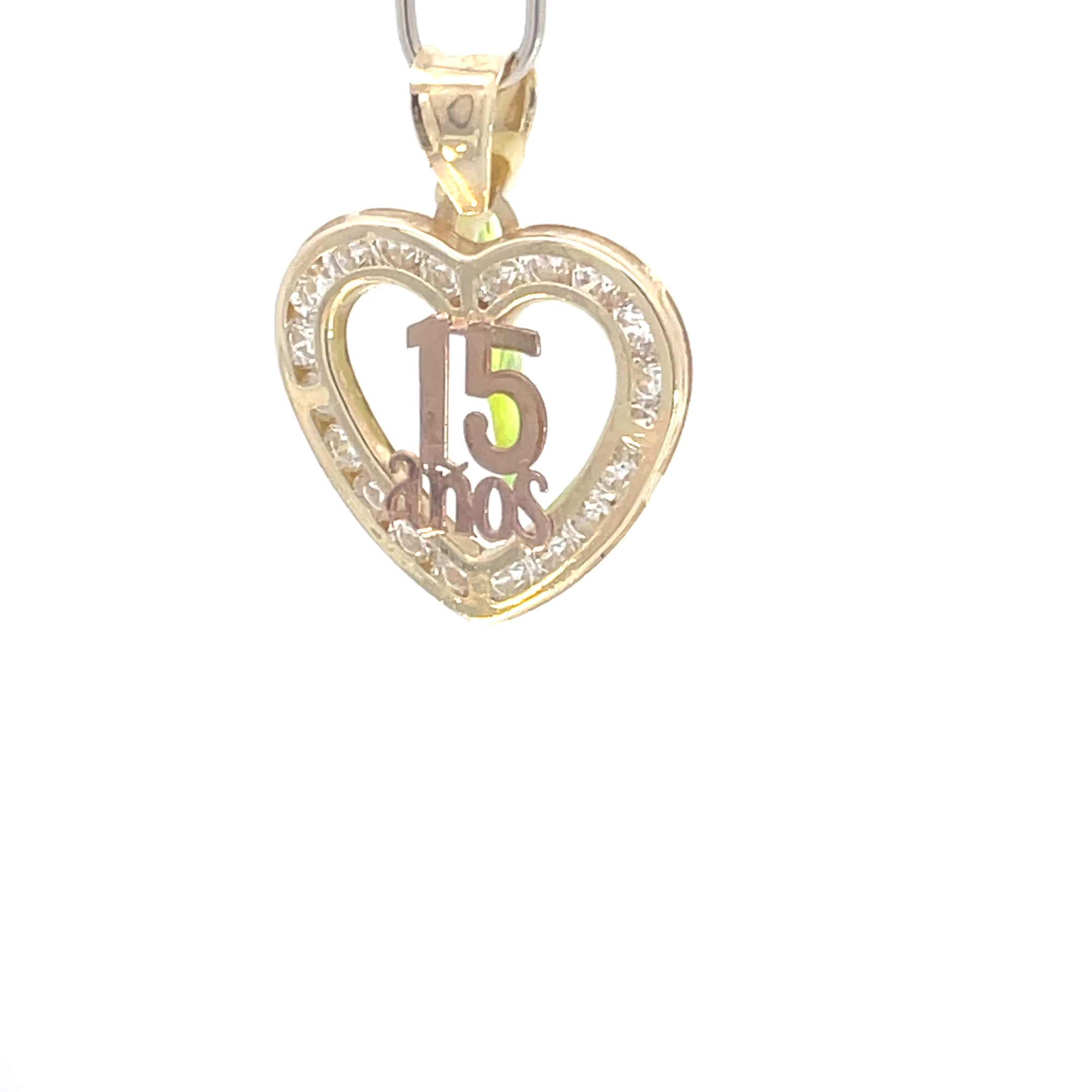 Dije de oro 10k Corazón calado 15 años con piedras - Imagen 3