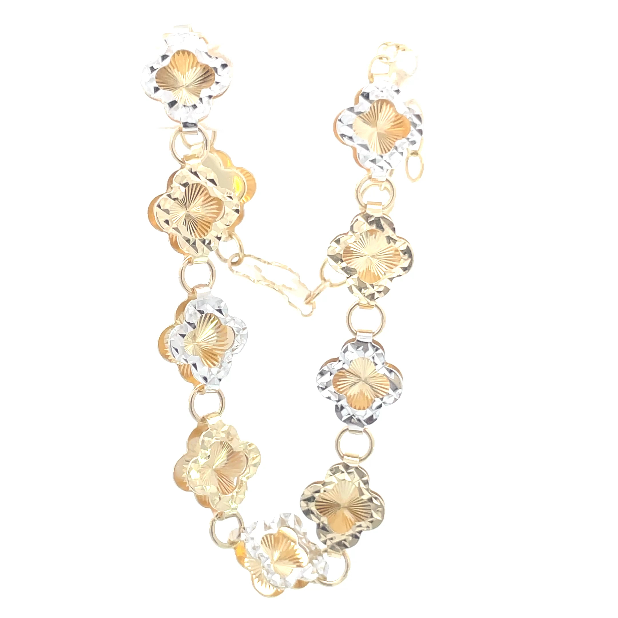 Pulso de oro 10k Floral diamantada bicolor - Imagen 3
