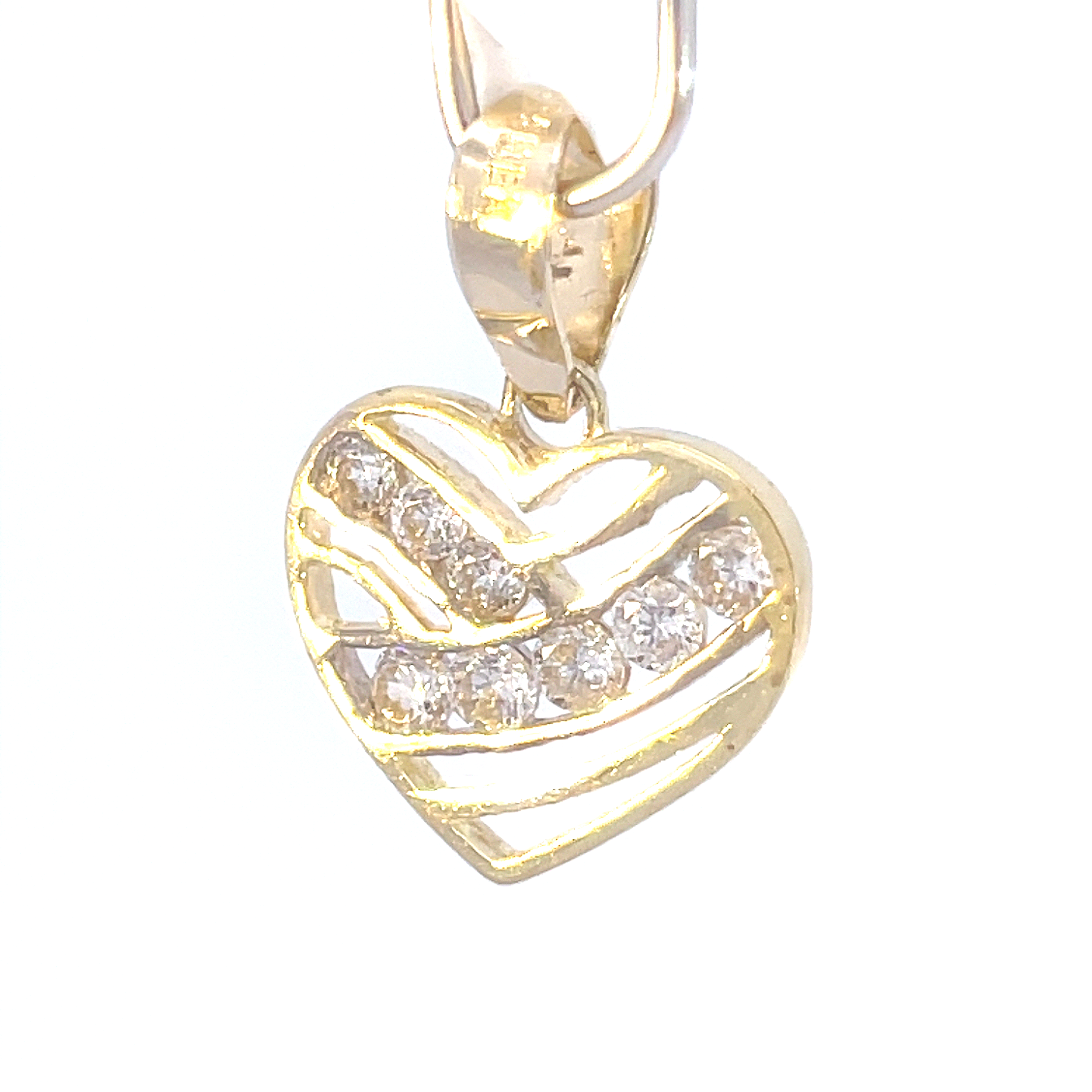 Dije de oro 10k Corazón calado con piedras - Imagen 3