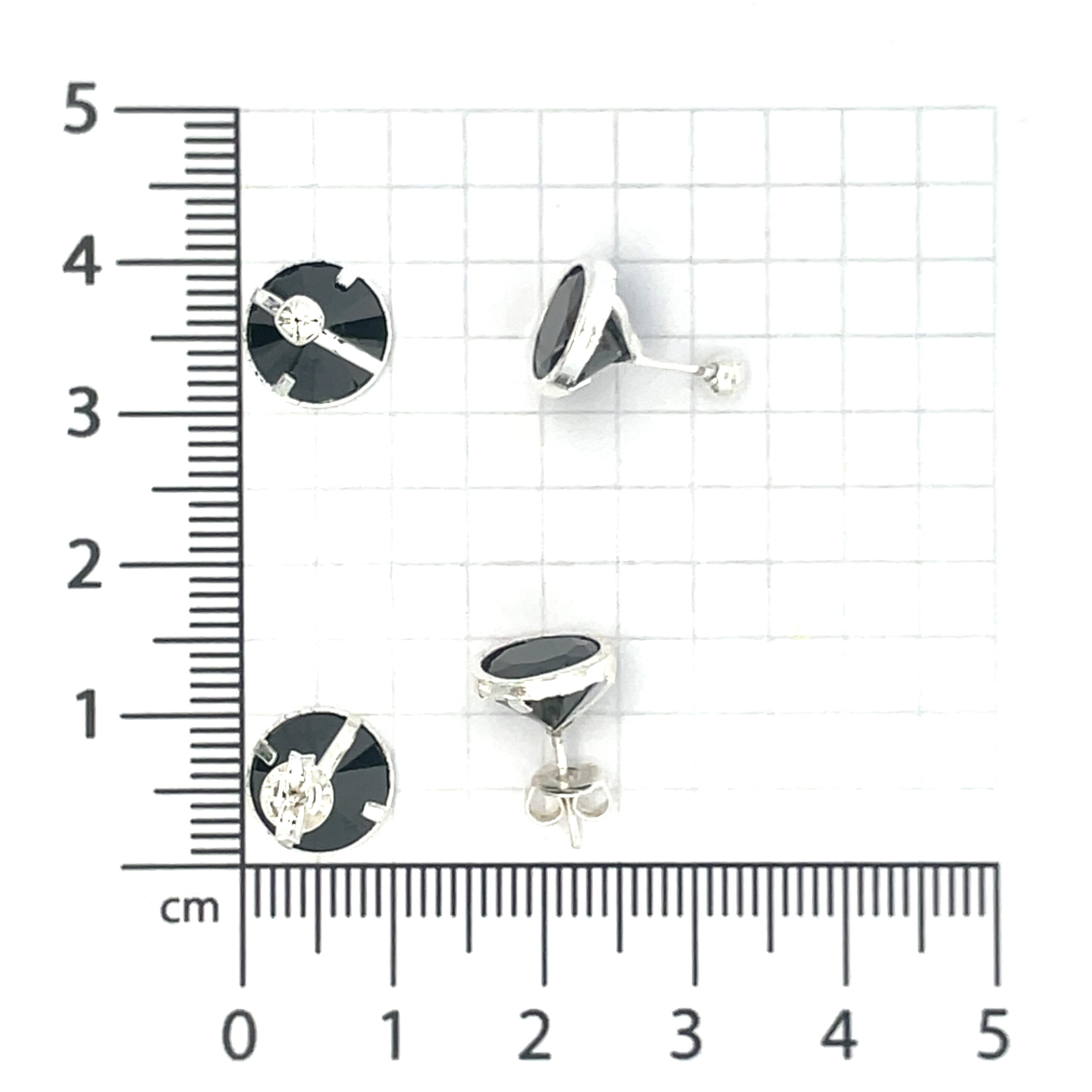 Broquel de plata Bisel facetado con piedra redonda negra 9mm - Imagen 5