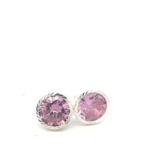 Broquel de plata Bisel facetado con piedra redonda rosa 9mm