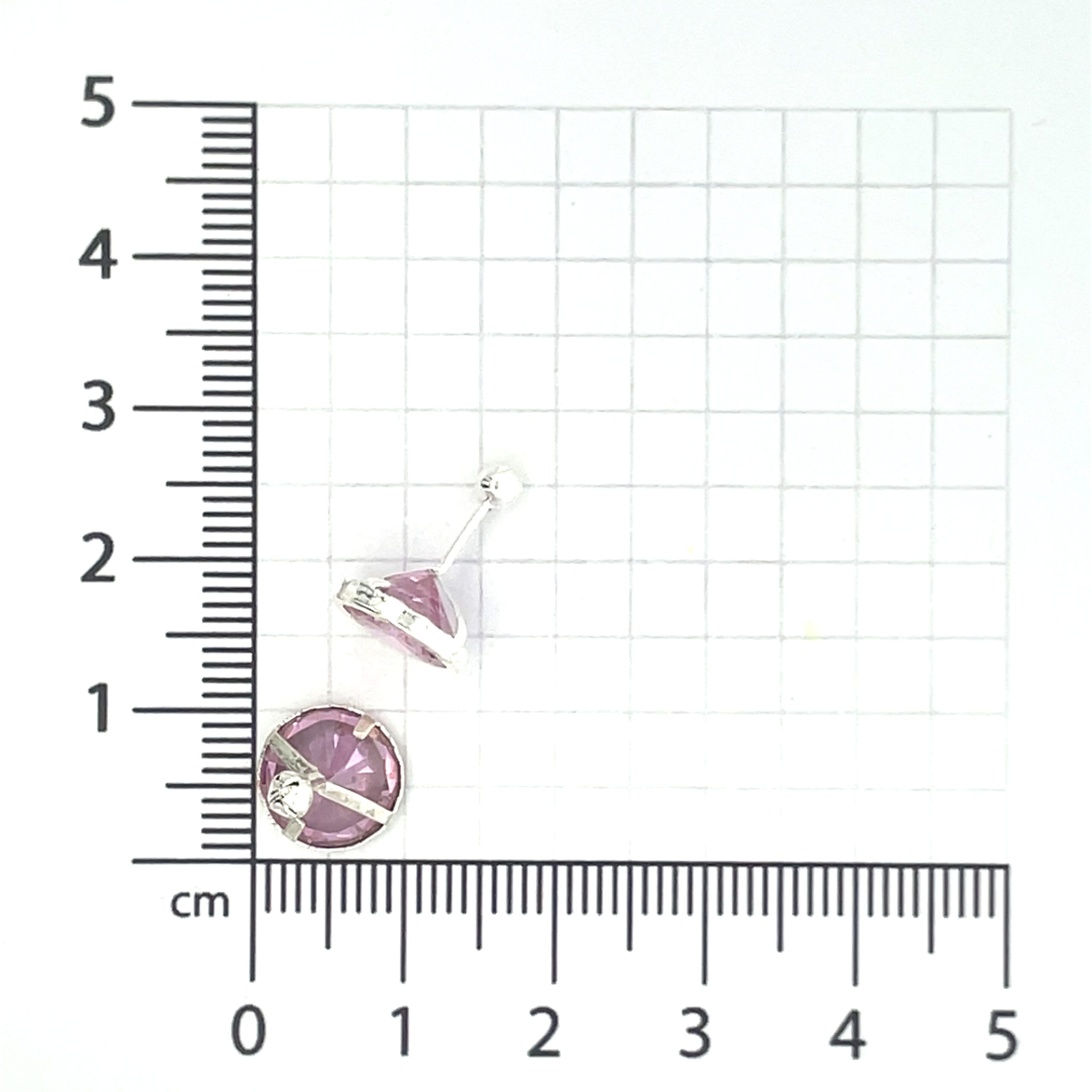 Broquel de plata Bisel facetado con piedra redonda rosa 9mm - Imagen 5