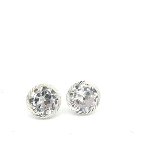 Broquel de plata Bisel facetado con piedra redonda blanca 9mm