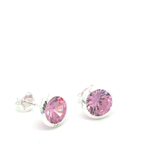 Broquel de plata Bisel facetado con piedra redonda rosa 8mm