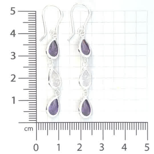 Aretes de plata pendientes con 3 piedras gotas c/violeta - Imagen 4