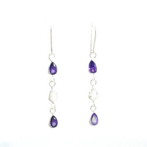 Aretes de plata pendientes de 3 piedras gotas violeta