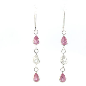 Aretes de plata pendientes de 3 piedras gotas rosadas
