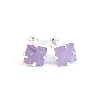 Broquel de plata con piedra congelada cuadrada violeta 5mm