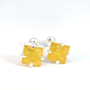 Broquel de plata con piedra congelada cuadrada amarilla 5mm