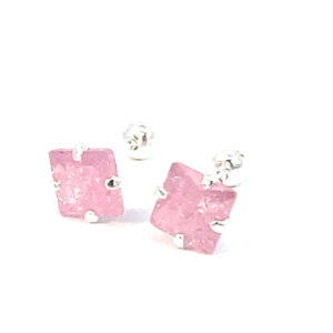 Broquel de plata con piedra congelada cuadrada rosa 5mm