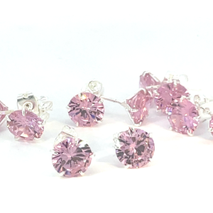 Broquel de plata Sin bisel con piedra redonda rosa 8mm