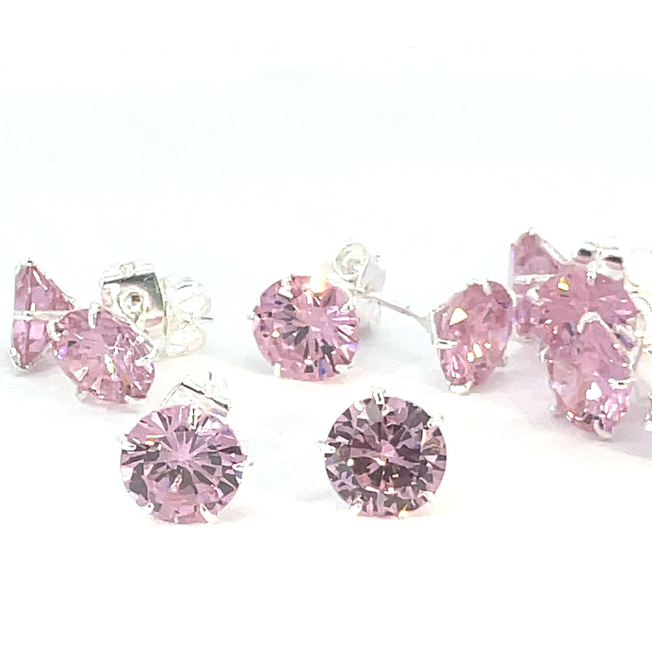Broquel de plata Sin bisel con piedra redonda rosa 8mm - Imagen 3