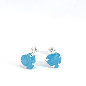 Broquel de plata con piedra congelada corazón celeste 5mm