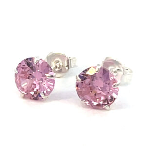 Broquel de plata Sin bisel con piedra redonda rosa 7mm