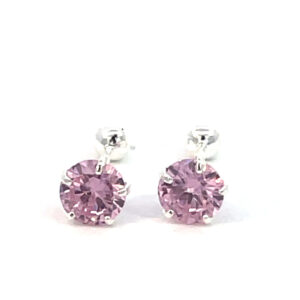 Broquel de plata Sin bisel con piedra redonda rosa 5mm