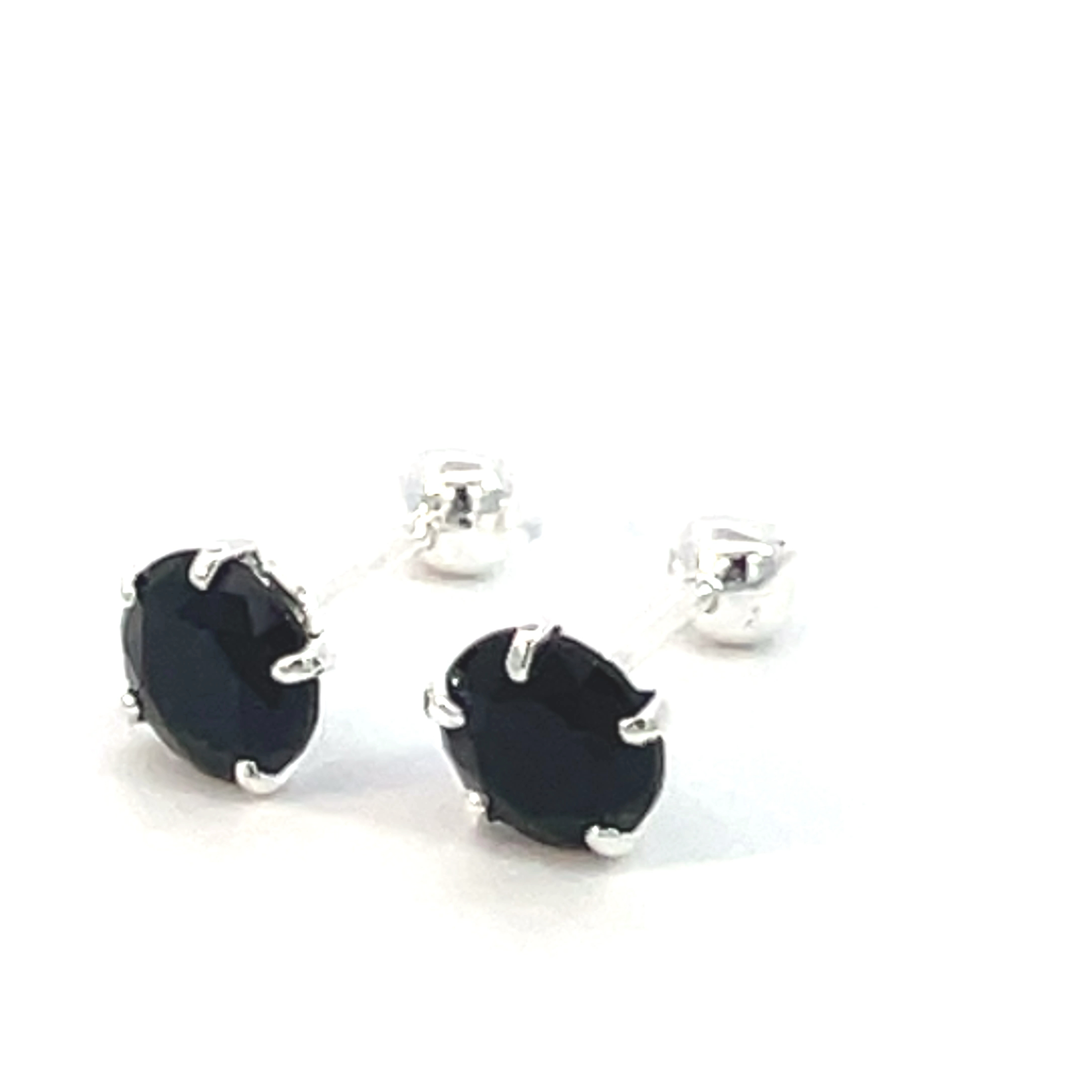 Broquel de plata Sin bisel con piedra redonda negra 5mm - Imagen 2