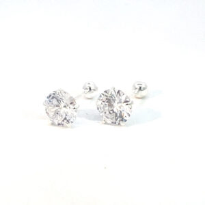 Broquel de plata Sin bisel con piedra redonda blanca 6mm