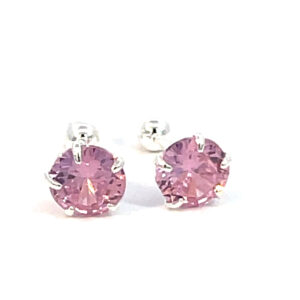 Broquel de plata Sin bisel con piedra redonda rosa 6mm