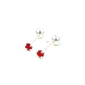 Broquel de plata Sin bisel piedra redonda roja 2mm