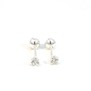 Broquel de plata Sin bisel piedra redonda blanca 2mm