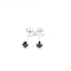 Broquel de plata Sin bisel piedra redonda negra 2mm