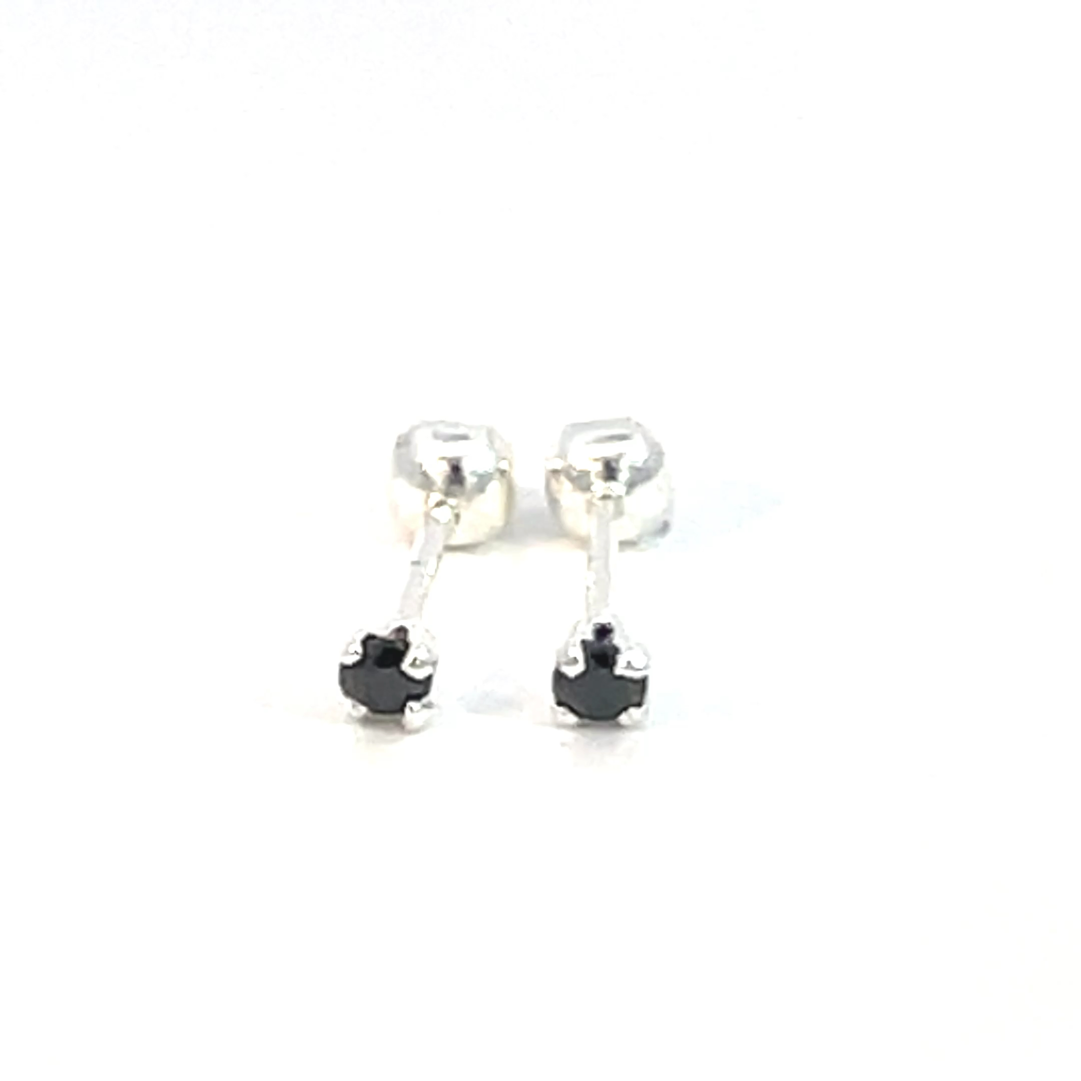 Broquel de plata Sin bisel piedra redonda negra 2mm