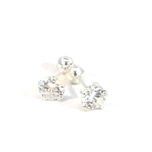 Broquel de plata Sin bisel con piedra redonda blanca 4mm