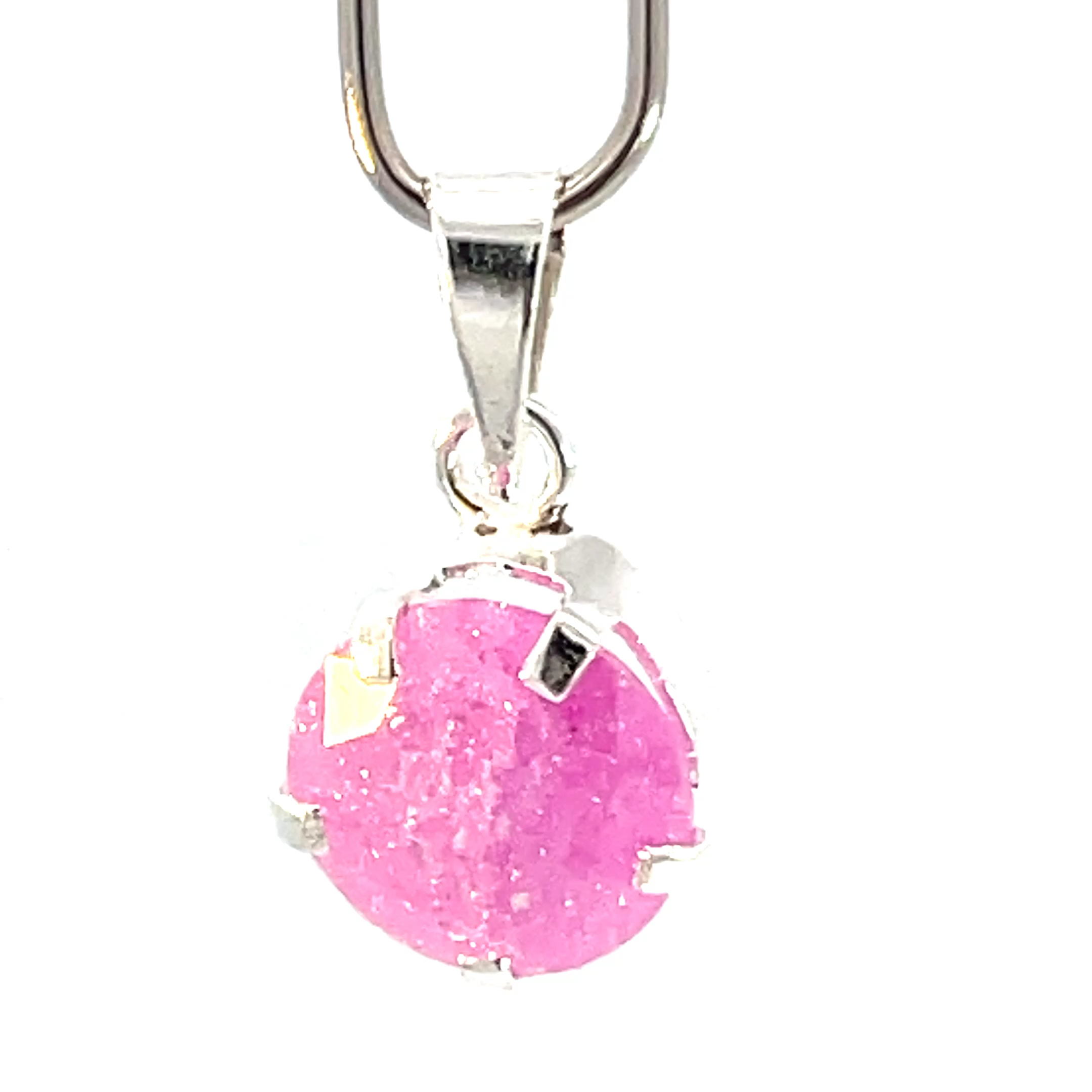 Dije de plata con piedra congelada rosa 8mm - Imagen 2