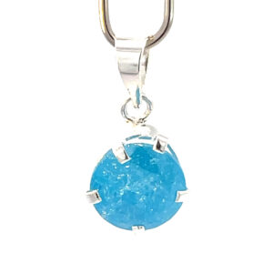 Dije de plata con piedra congelada redonda celeste 8mm