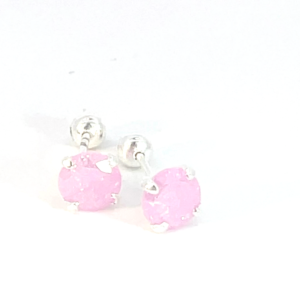 Broquel de plata con piedra congelada redonda rosa 6mm