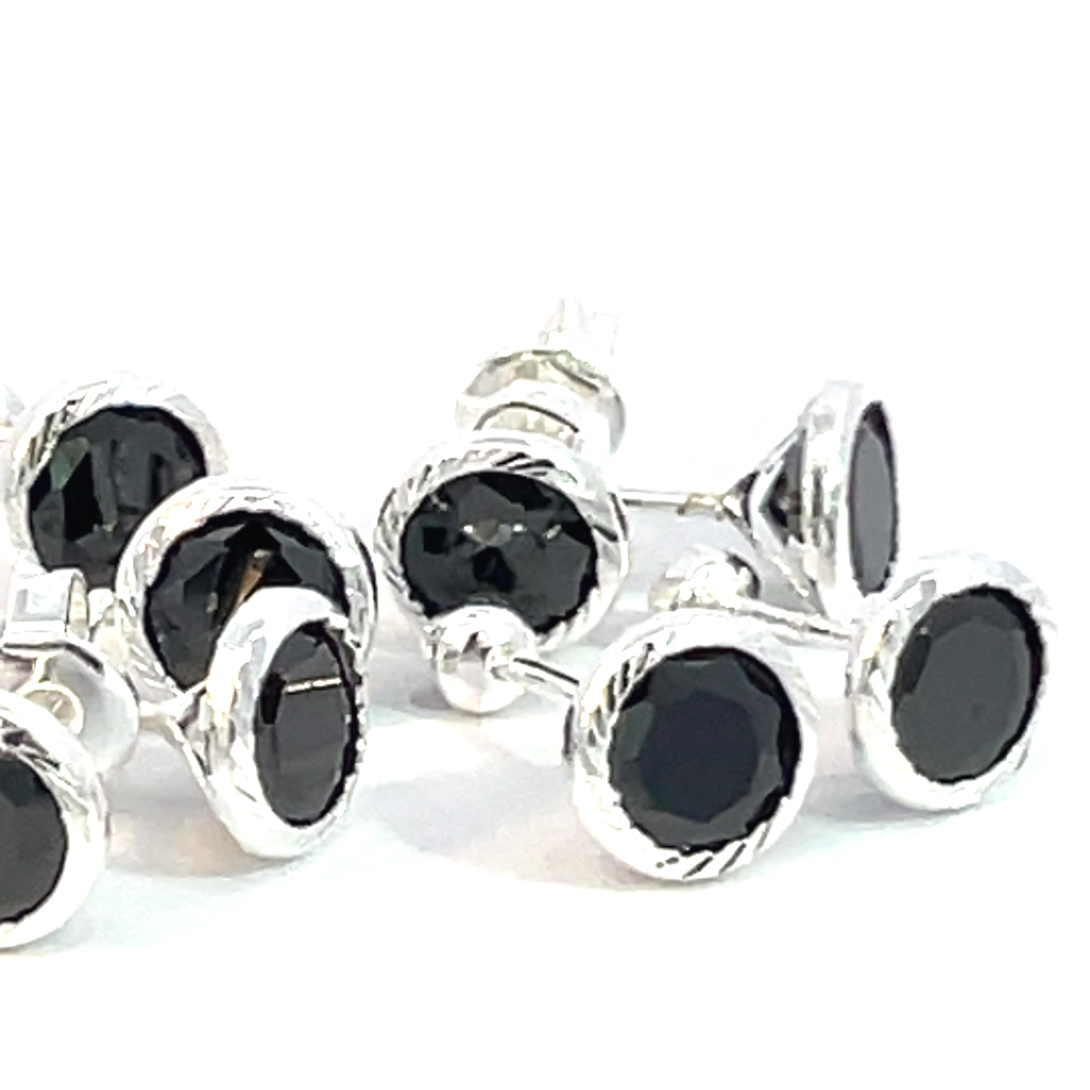 Broquel de plata Bisel facetado con piedra redonda negra 6mm - Imagen 5