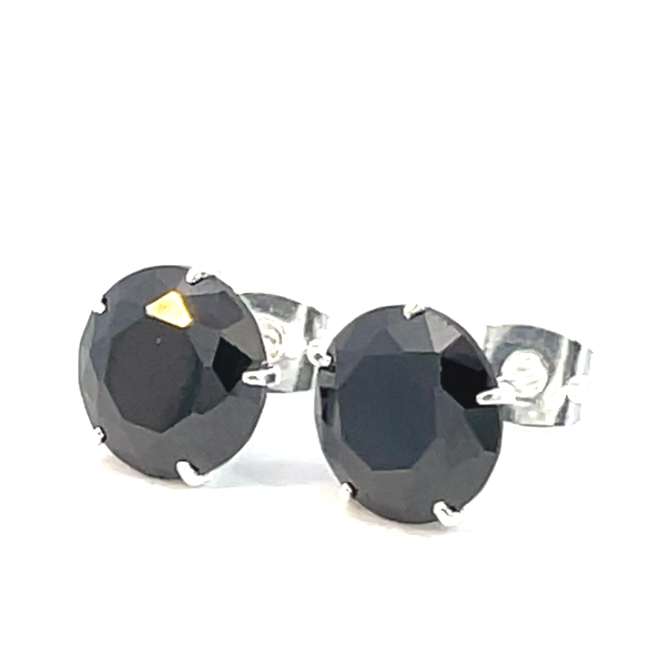 Broquel de plata Sin bisel con piedra redonda negra 9mm - Imagen 2