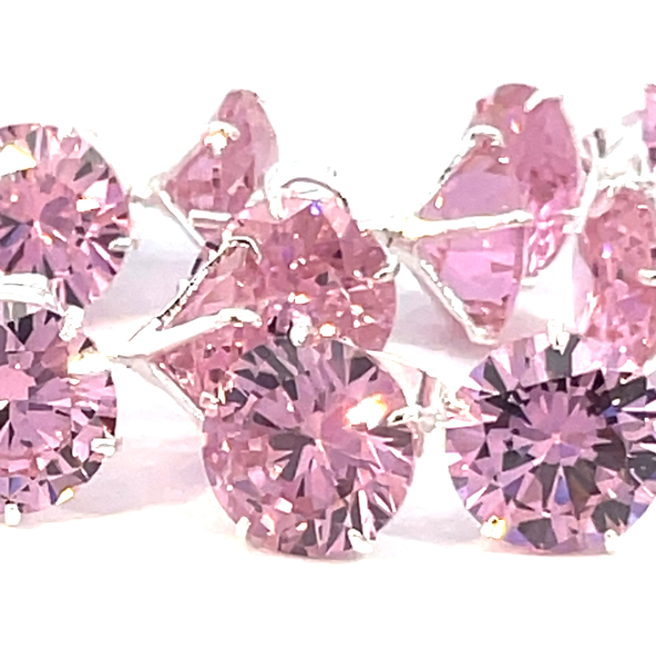 Broquel de plata Sin bisel con piedra redonda rosa 9mm - Imagen 5