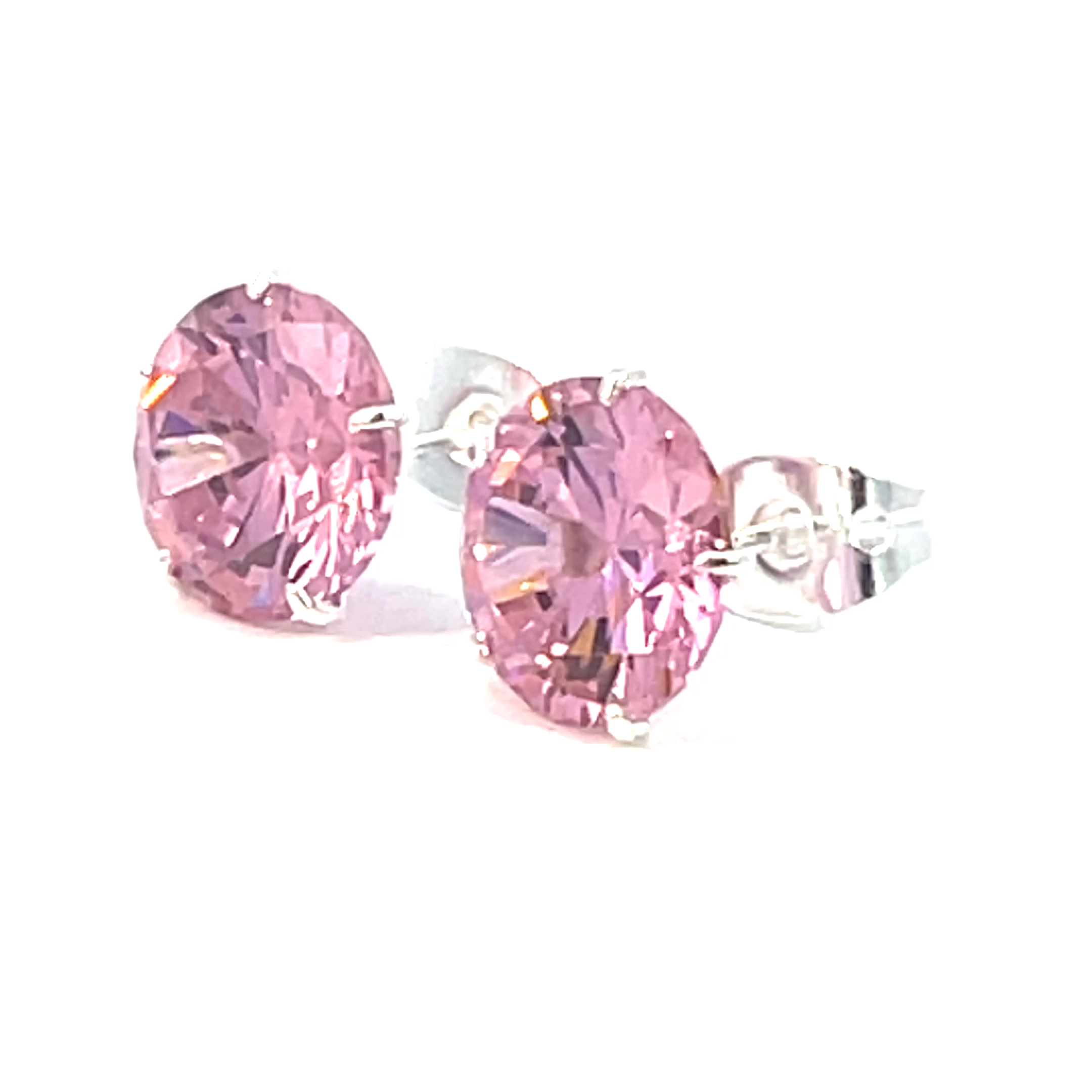 Broquel de plata Sin bisel con piedra redonda rosa 9mm - Imagen 3