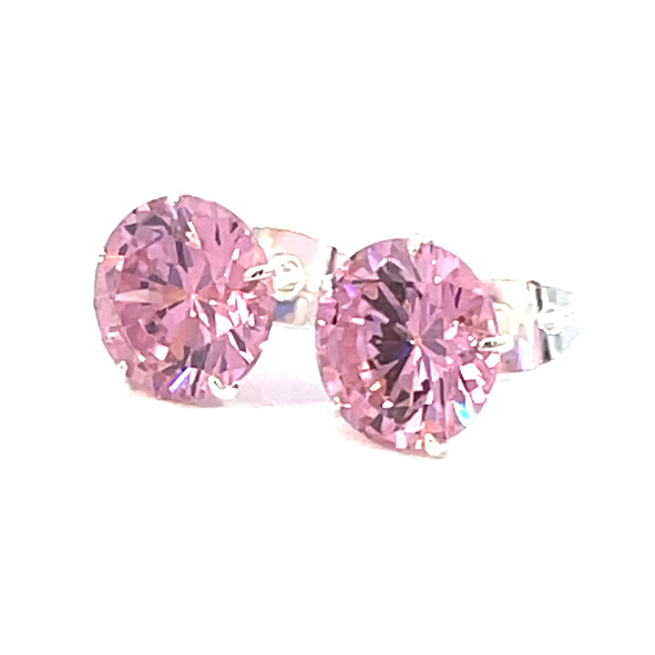 Broquel de plata Sin bisel con piedra redonda rosa 9mm - Imagen 2
