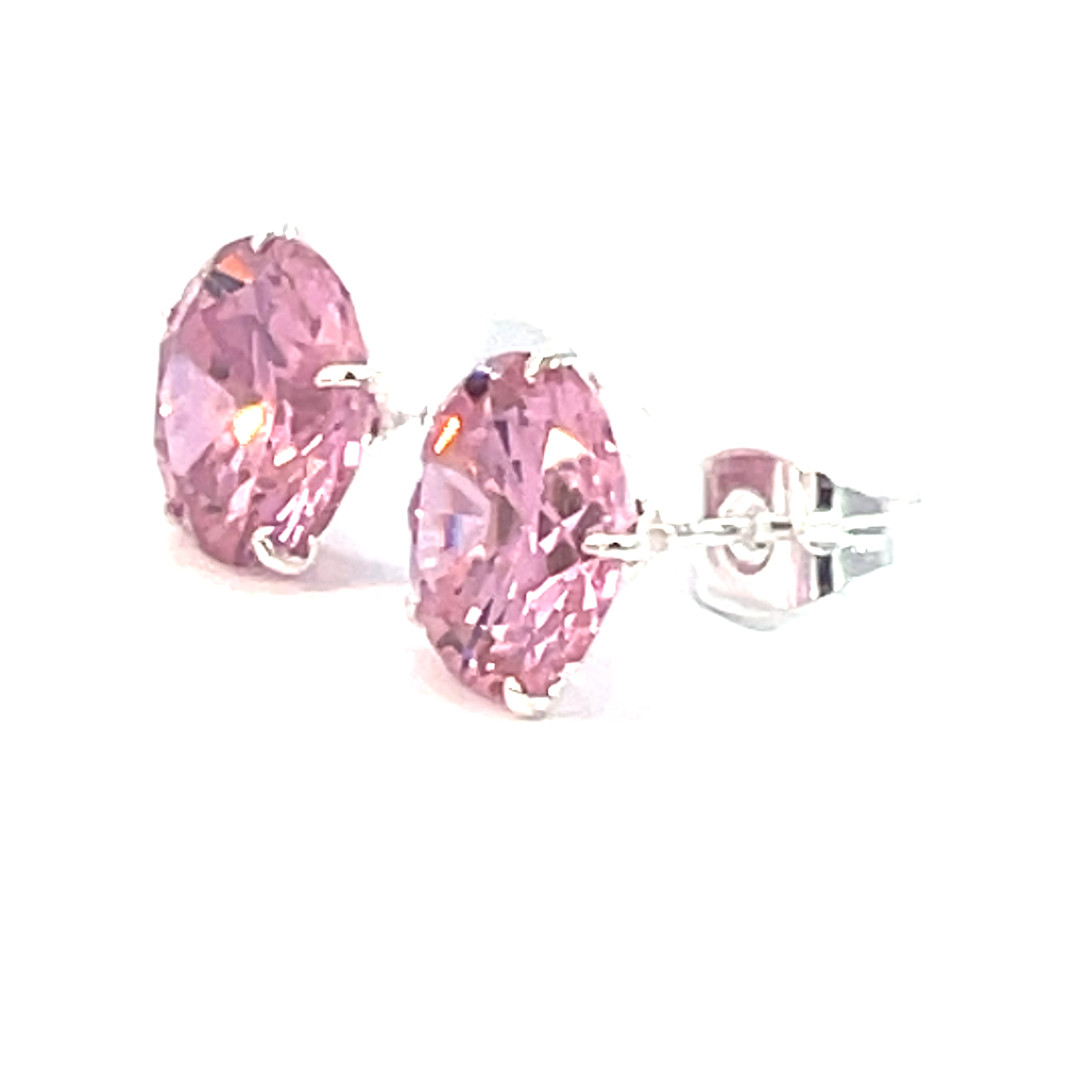 Broquel de plata Sin bisel con piedra redonda rosa 9mm - Imagen 4