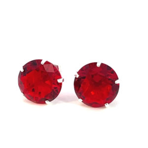 Broquel de plata Sin bisel con piedra redonda roja 10mm