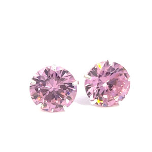 Broquel de plata Sin bisel con piedra redonda rosa 10mm