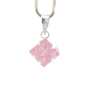 Dije de plata con piedra congelada cuadrada rosa 7mm