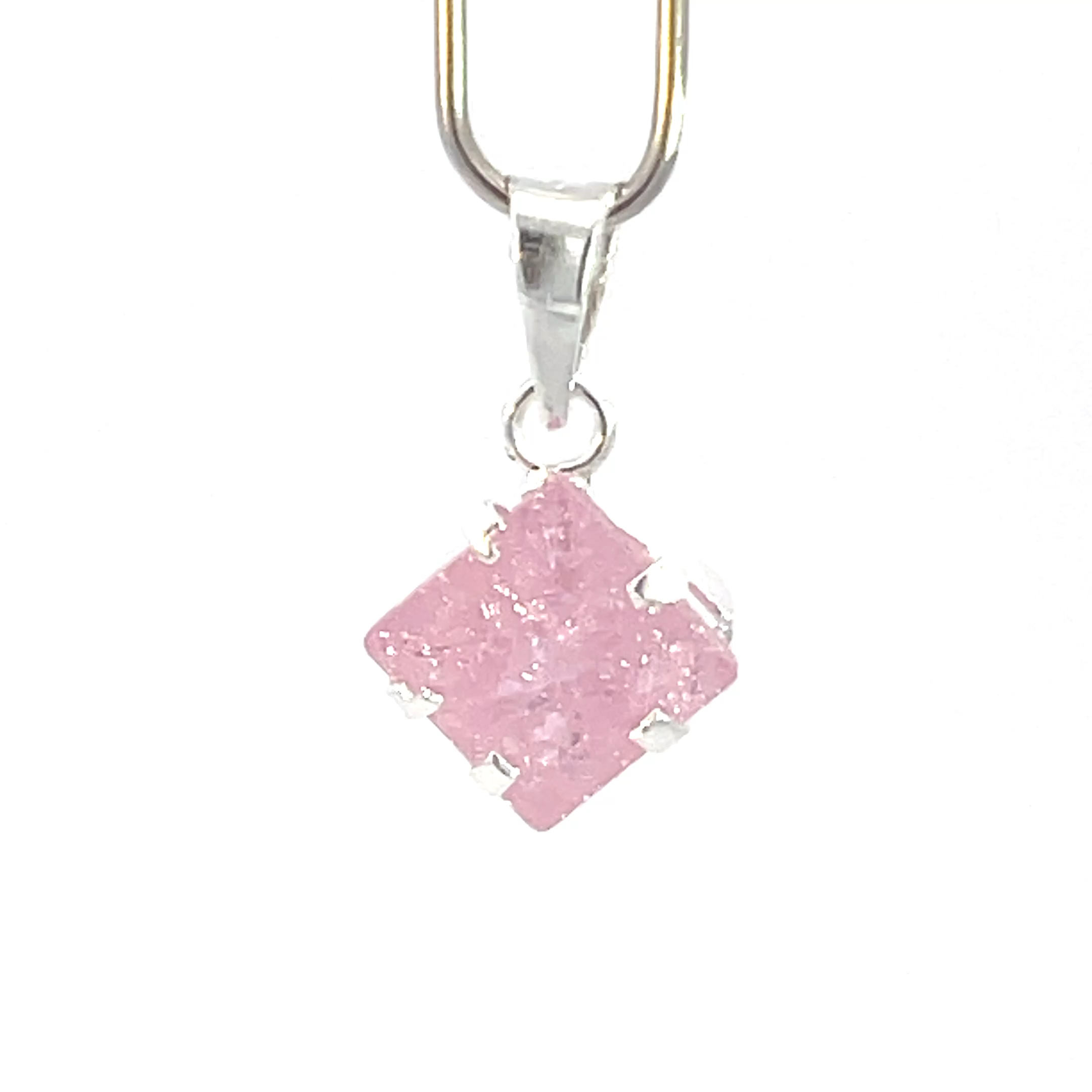 Dije de plata con piedra congelada cuadrada rosa 7mm