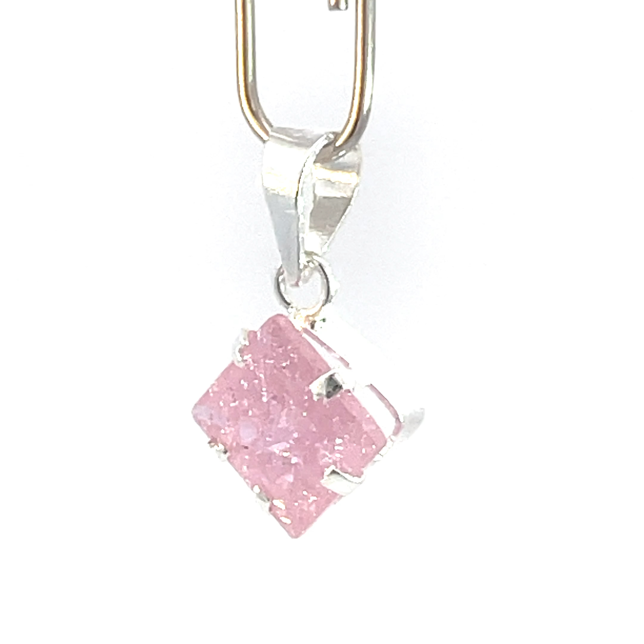 Dije de plata con piedra congelada cuadrada rosa 7mm - Imagen 2