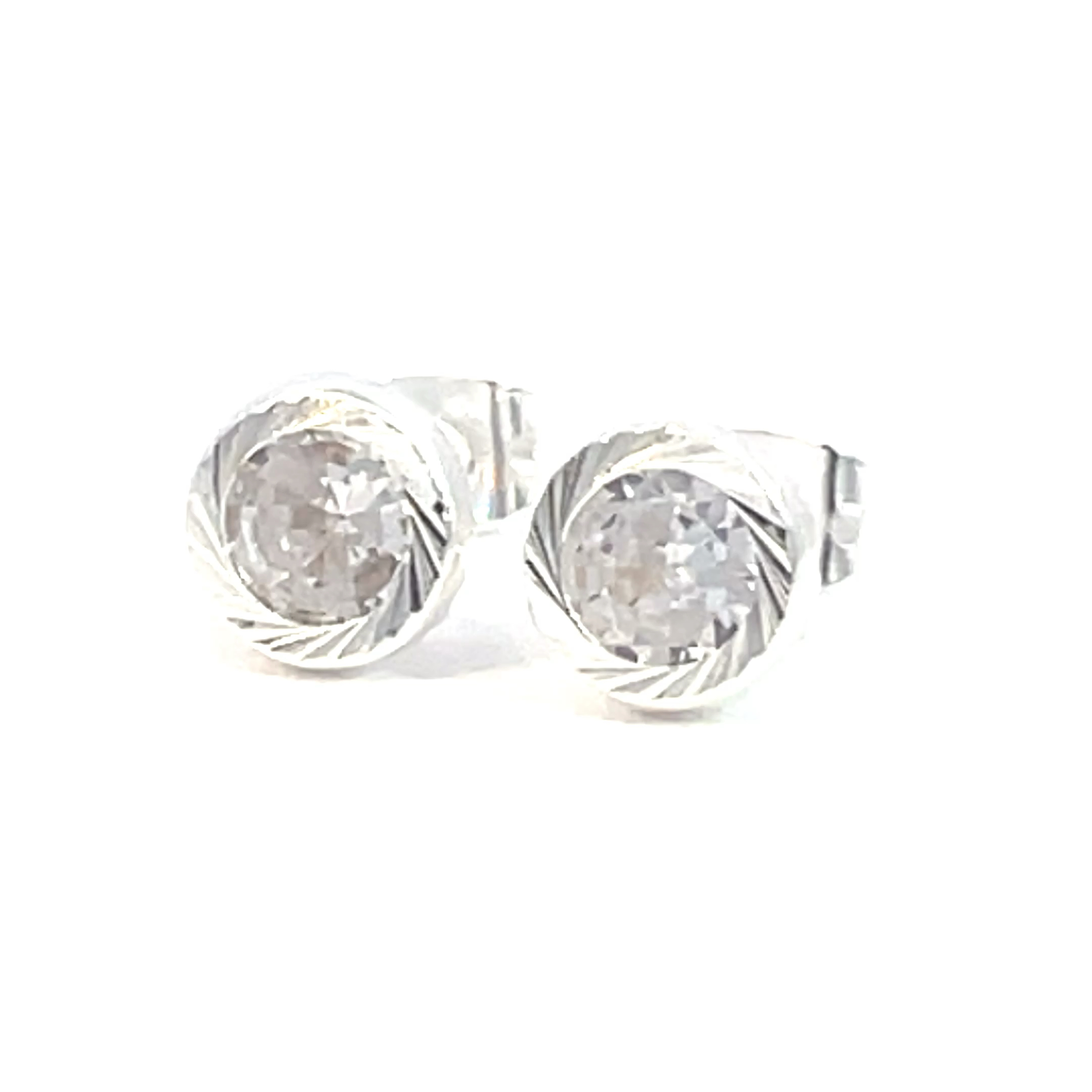 Broquel de plata Bisel facetado con piedra redonda blanca 7mm - Imagen 2