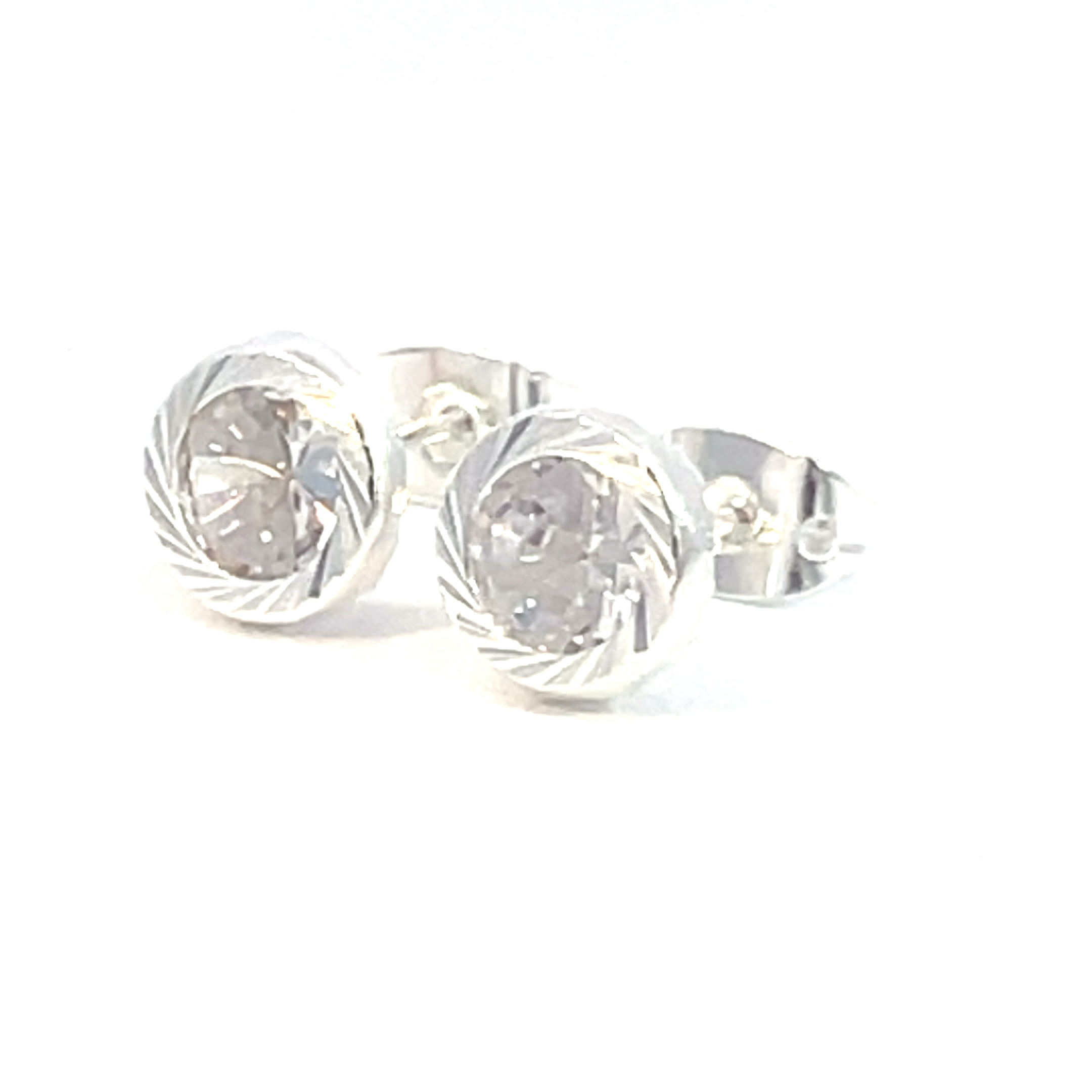 Broquel de plata Bisel facetado con piedra redonda blanca 7mm - Imagen 3