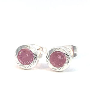 Broquel de plata Bisel facetado con piedra redonda rosa 7mm