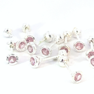Broquel de plata Bisel facetado con piedra redonda rosa 3mm