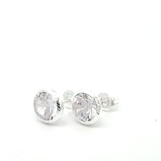 Broquel de plata Bisel facetado con piedra redonda blanca 8mm