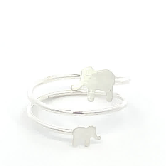 Anillo de plata Dúo de elefantes abierto - Imagen 2