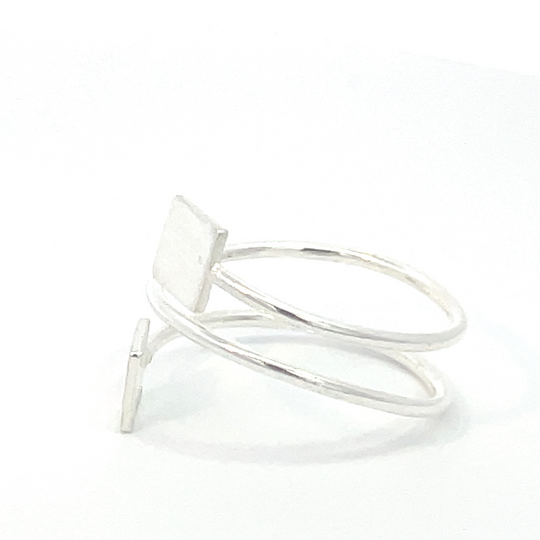 Anillo de plata Cuadros planos abierto - Imagen 3