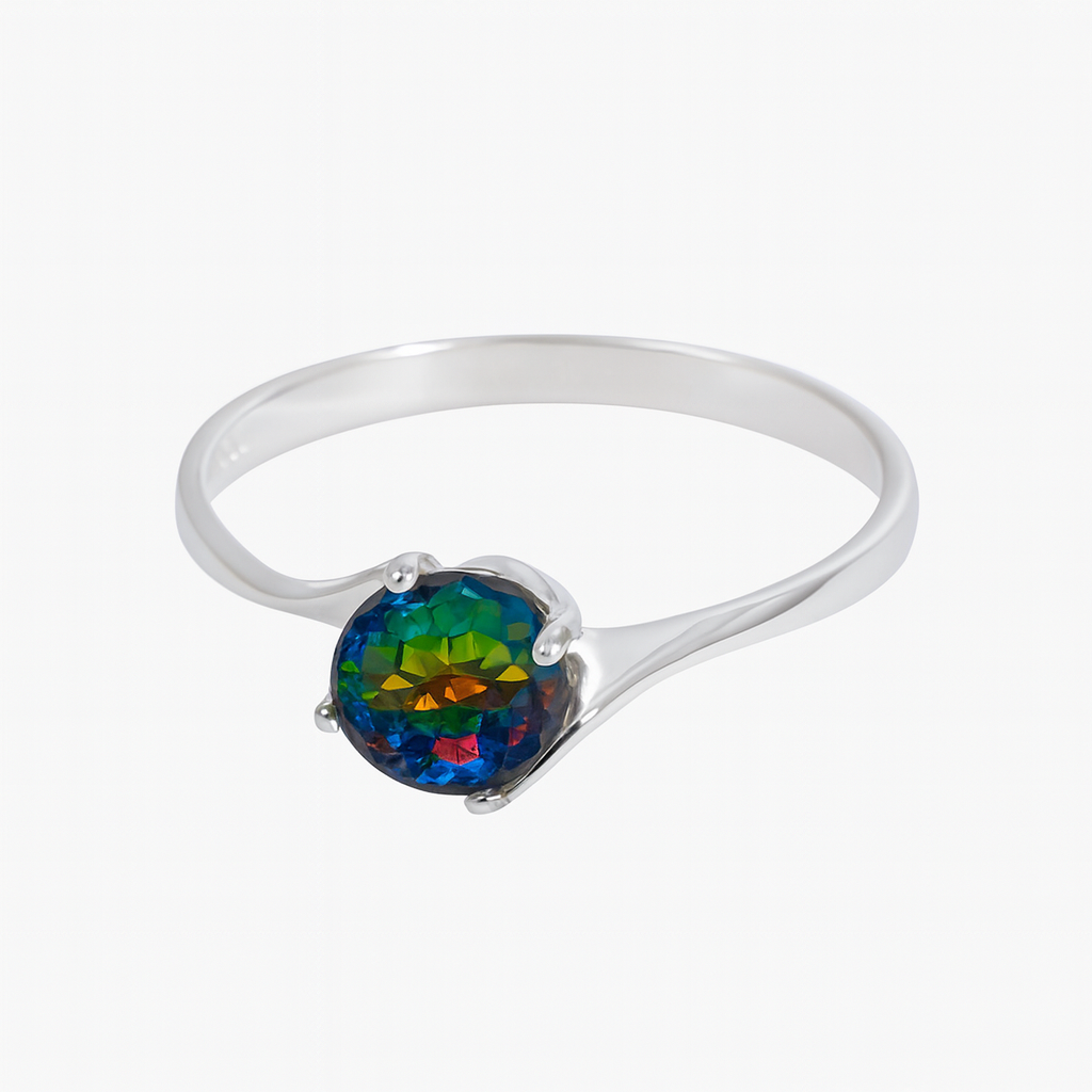 Anillo plata .925 con piedra mágica facetada redonda